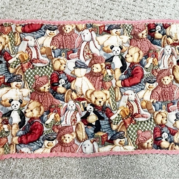 Handmade Pink Teddy Bear Table Runner Tea Party Dresser Scarf Shower Vintage - Picture 6 of 12